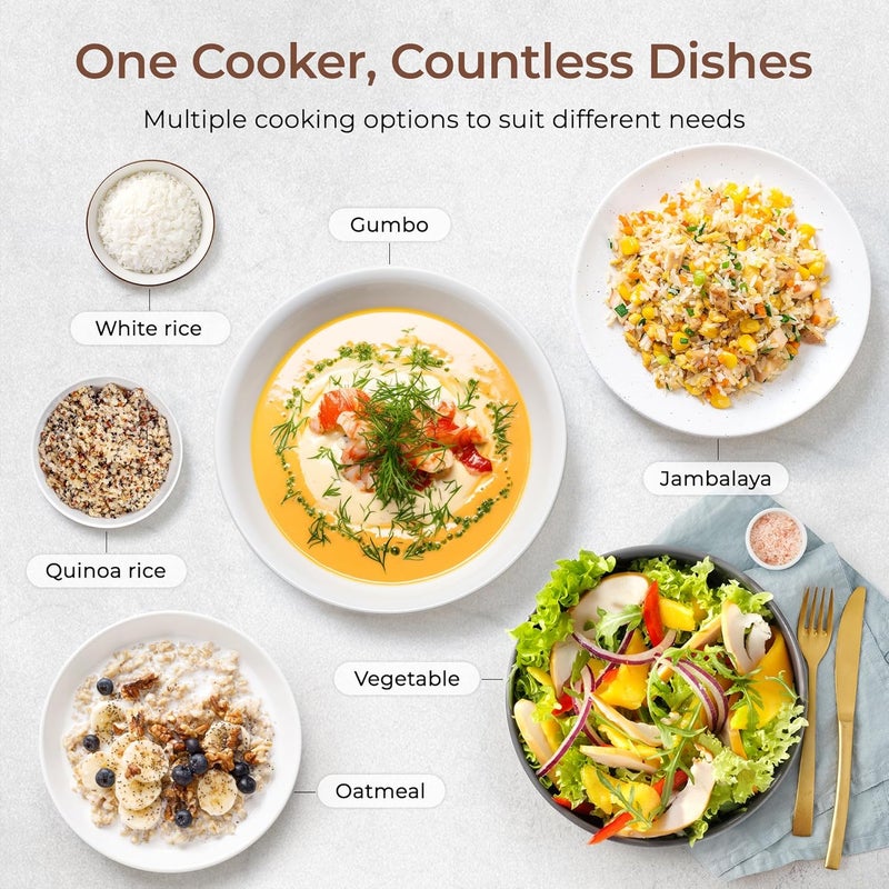 TOKIT Rice Cooker Small 3 Cup Uncooked /6 Cup Cooked, Modern Multifunctional Mini Rice Cooker with Display Touch Button for 1-3 People Ceramic Coated Non-Stick Pot 8 Cook Functions - Cooking & Warmer - Image 3